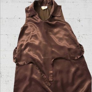 Brown satin-finish sleeveless mini dress. Size S